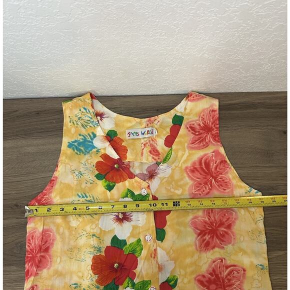 Jams World Floral Print Button Front Sleeveless Dress Strawbiscus Large Vintage - Picture 8 of 10